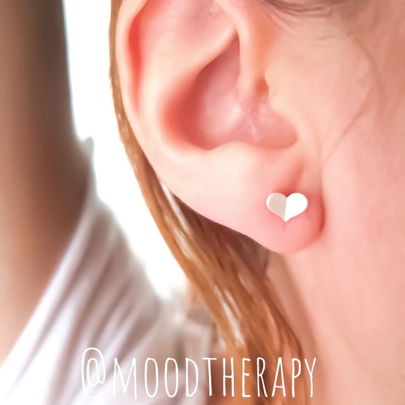 Folded Heart Stud Earrings Gold, Rose, Oxidized or Polished 925 Sterling Silver - Picture 1 of 11